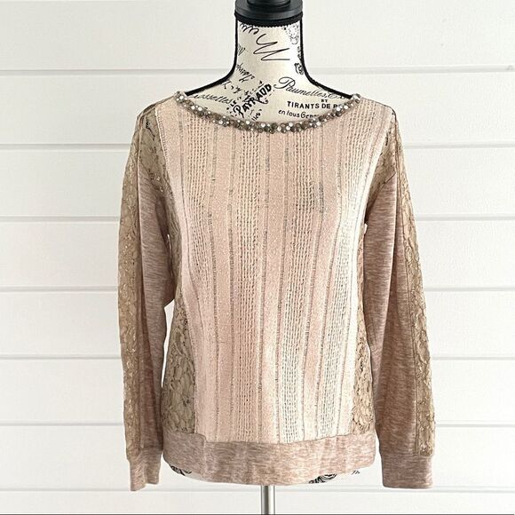 Miss Me Lace Detail Grommet Neckline Sweater S - Picture 1 of 14